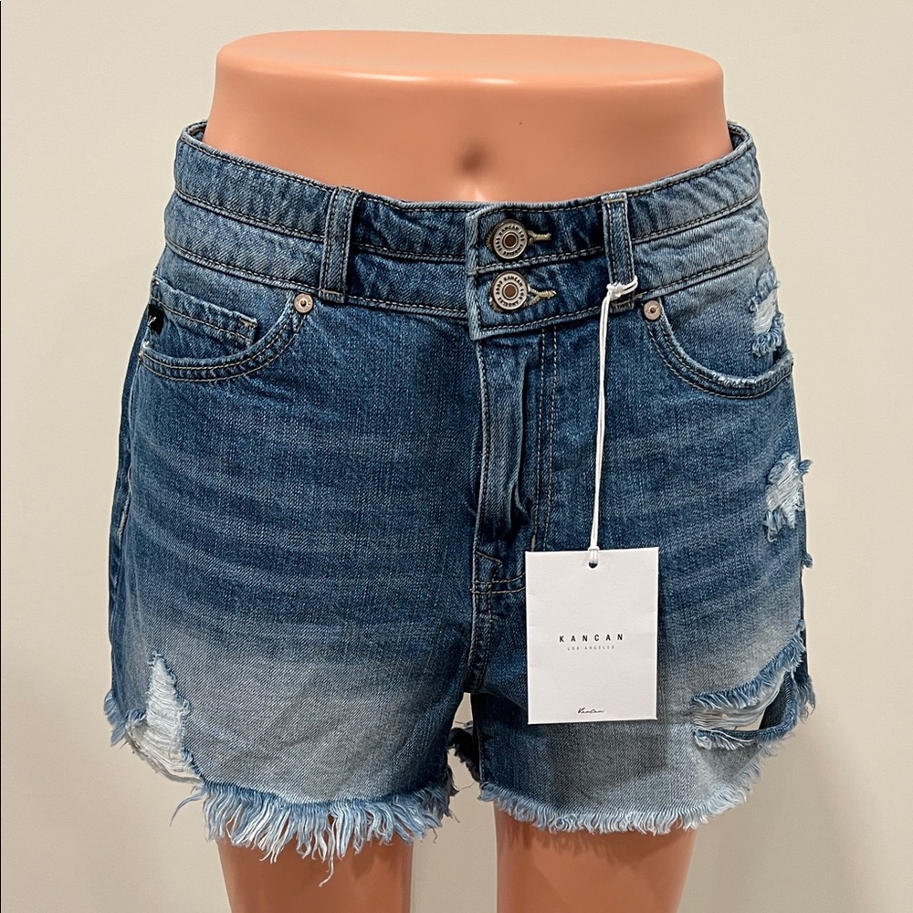 KanCan Women's Faded Blue Distressed Jean Shorts Size 7/27